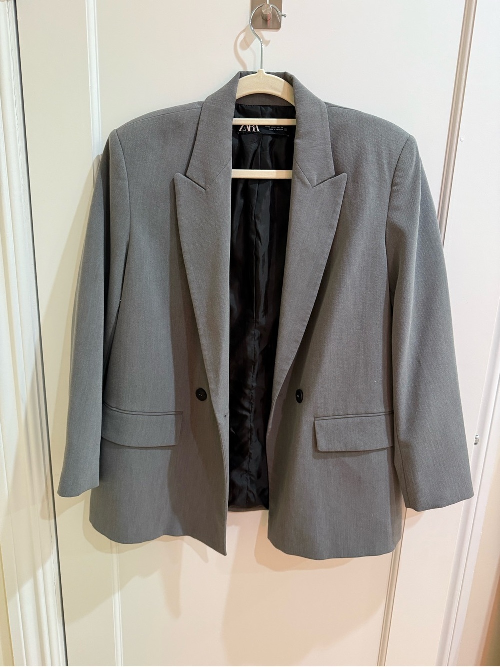 Zara Gray Single-Breasted Tailored Blazer